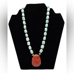 Aquamarine and Agate Natural Stone Necklace.